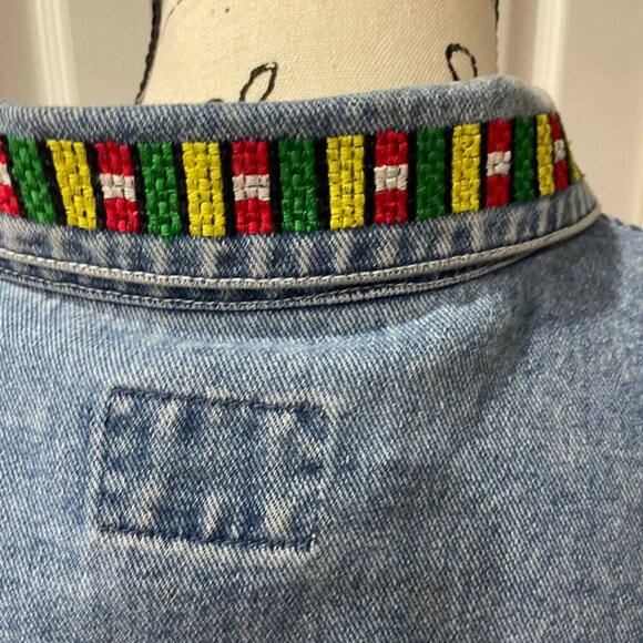 DENIM VEST Y2K 90’s COLORFUL EMBROIDERED Sz 22W BIKER ROCK HIPPIE AESTHETIC - Picture 8 of 14